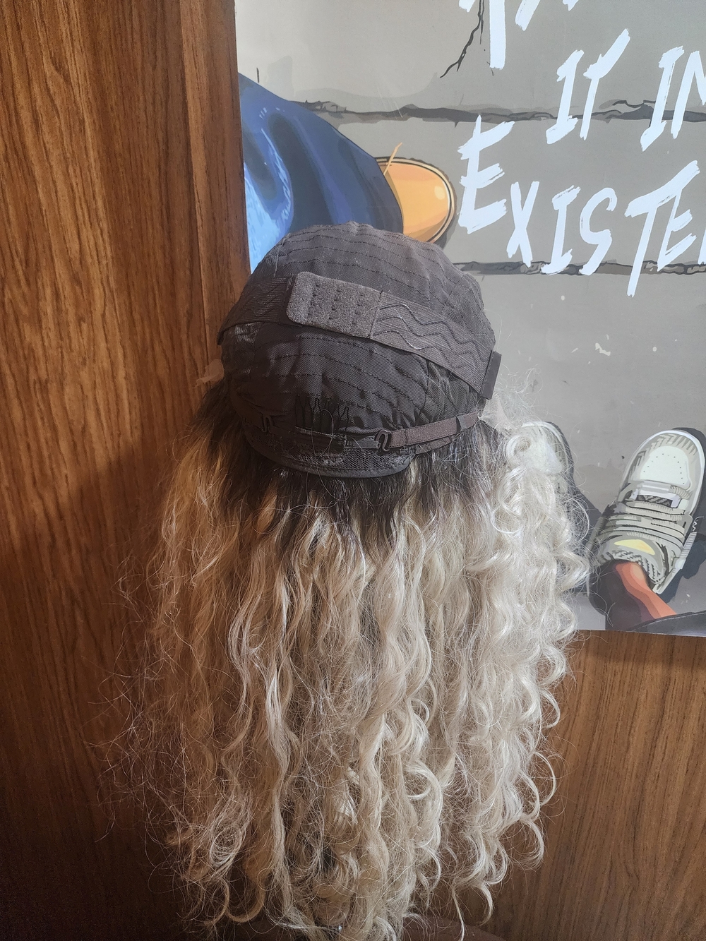 Blonde Curly Clip-In Hairpiece with Dark Brown Cap - Women Hair Wig Extension
